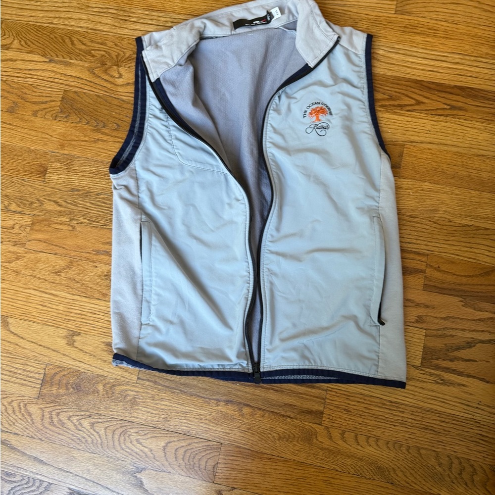 Light Gray Sleeveless Zip Front Vest with Embroidered Logo